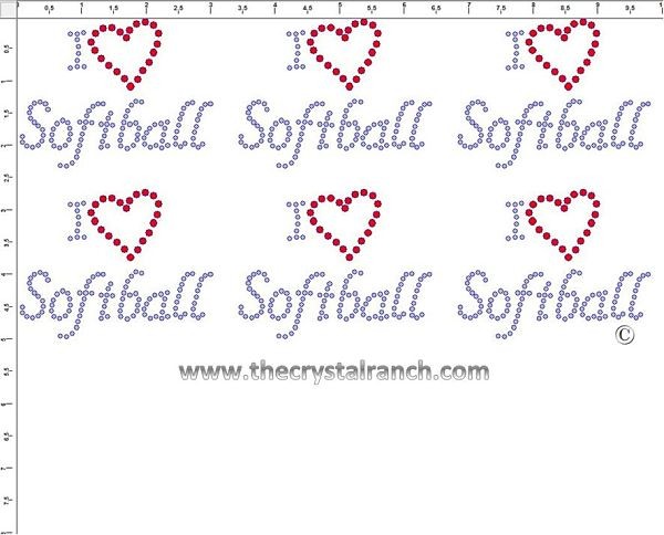 I Love Softball - Petite (6) Rhinestone Transfer CRK080cs