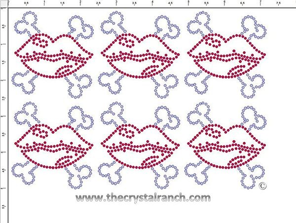 Lips and Crossbones - Petite (6) Rhinestone Transfers CRK016cs