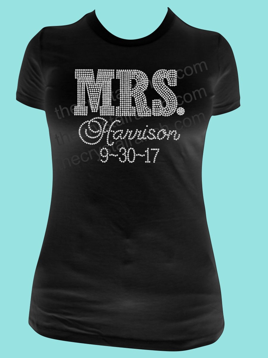 MRS. with Date Rhinestone Tee TF059