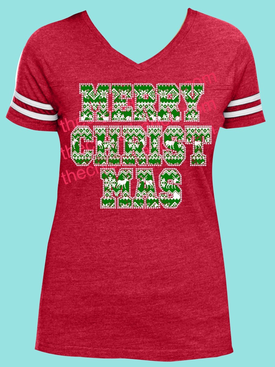 Nordic Merry Christmas Rhinestone Tee THV012