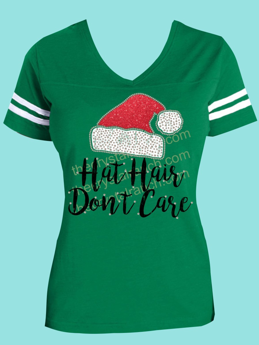 Hat Hair Don't Care Rhinestone and Glitter Tee THV023