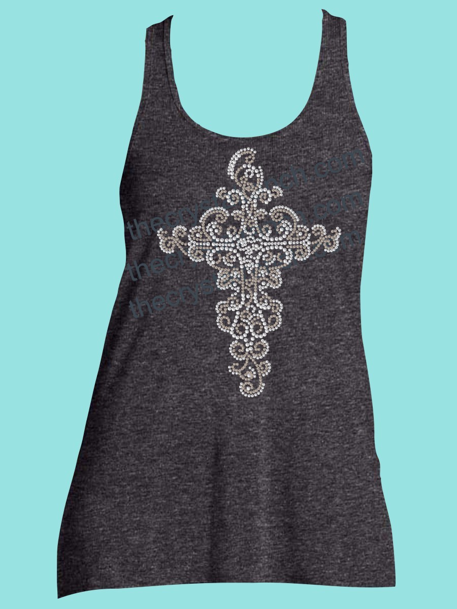 Swirl Cross Rhinestone Tee TJ004 