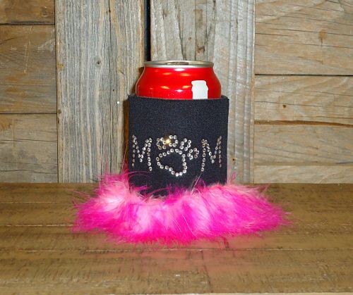 Mom with Paw Print Rhinestone Drink Koozie KK112