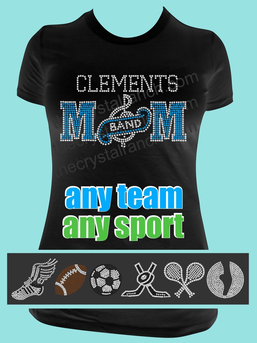 Mom with Your Favorite Sport Symbol Rhinestone Tee TP014A
