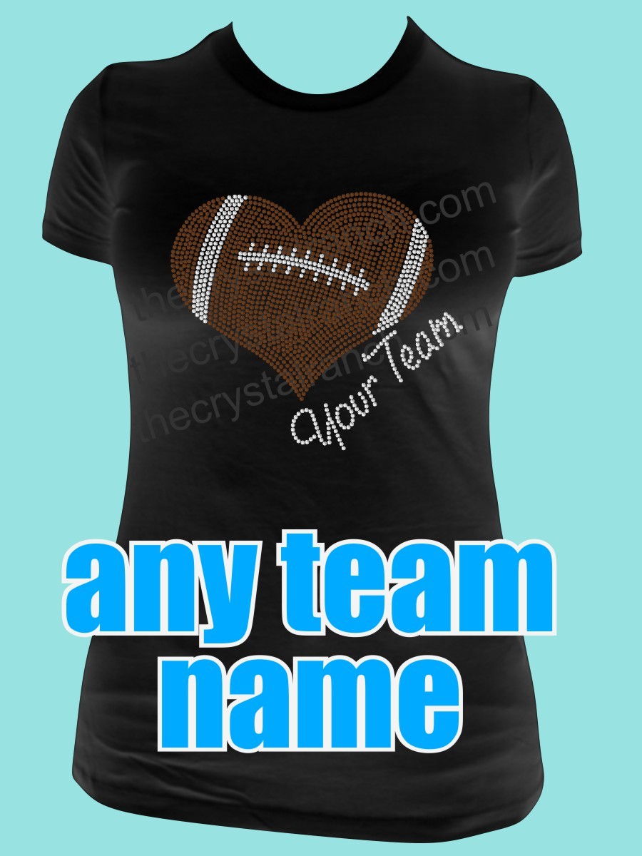 Football Heart Rhinestone Tee TS306