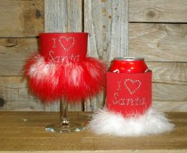 I Love Santa Rhinestone Drink Koozie KH132