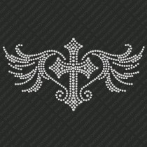 DJ008 Cross with Wings Rhinestone Decal