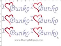 I Love Bunko - Petite (6) Rhinestone Transfer CRK064cs