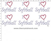I Love Softball - Petite (6) Rhinestone Transfer CRK080cs