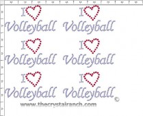 I Love Volleyball - Petite (6) Rhinestone Transfer CRK082cs