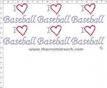 I Love Baseball - Petite (6) Rhinestone Transfer CRK083cs