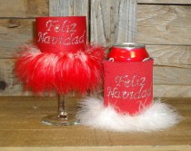 Feliz Navidad Rhinestone Drink Koozie KH143