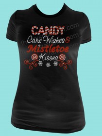 Candy Cane Wishes and Mistletoe Kisses Rhinestone Tee TH204