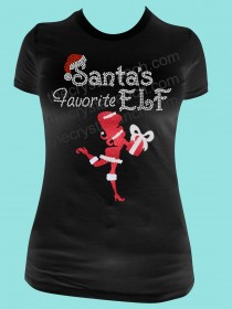 Santa's Favorite Elf Rhinestone and Glitter Tee THV002