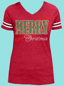 Polka Dot Merry Christmas Rhinestone and Glitter Tee THV004