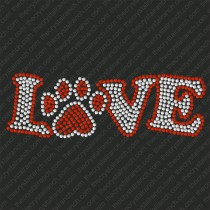 D014 Love with Paw Print Rhinestone Decal