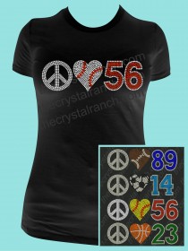Peace Love Jersey Number Rhinestone Tee TP025 