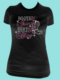 Boots & Jeans Dirt & Bling Rhinestone Tee TR112