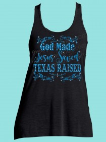 God Made, Jesus Saved, Texas Raised Rhinestone and Screen Print Tee TRS039