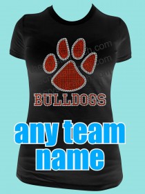 Paw Print with Your Team Name Rhinestone Tee TT521