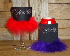 I Love Hockey Rhinestone Drink Koozie KS068