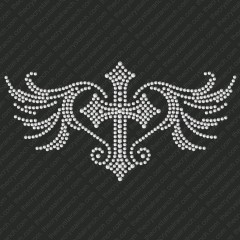 DJ008 Cross with Wings Rhinestone Decal