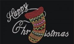 Stocking with Happy Christmas Rhinestud Transfer YH2209