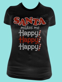 Santa makes me Happy Happy Happy Rhinestone Tee TH143
