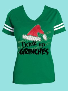 Drink Up Grinches Rhinestone and Glitter Tee THV011