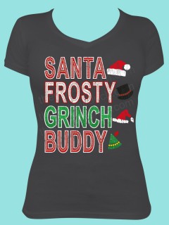 Santa Frosty Grinch Buddy Rhinestone and Glitter Tee THV013