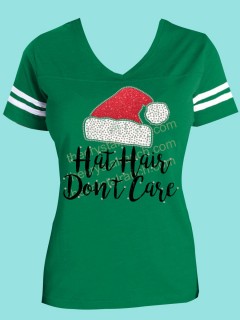 Hat Hair Don't Care Rhinestone and Glitter Tee THV023