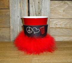 Peace Love Red Solo Cup Rhinestone Drink Koozie KB157