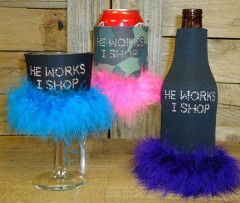 He Works I Shop Rhinestone Drink Koozie KG072