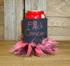 F Cancer Rhinestud Drink Koozie KG131