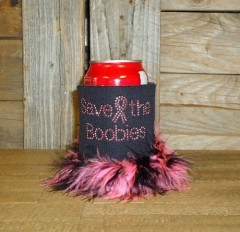 Save the Boobies Rhinestud Drink Koozie KG150