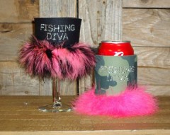 Fishing Diva Rhinestone Drink Koozie KR078