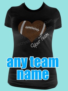 Football Heart Rhinestone Tee TS306